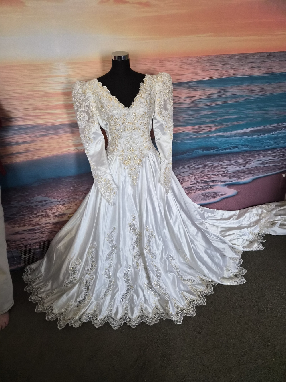 Embellished Ivory Bridal Gown with Long Sleeves